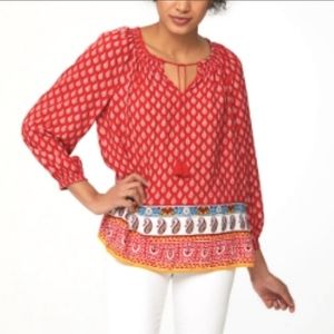 beachlunchlounge collection Red Boho Paisley Printed Lightweight Long Sleeve Top